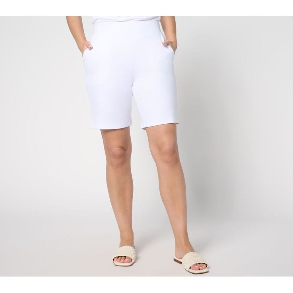 Denim & Co. Women's Pants Sz S Tall Easywear French Terry Short White A692015